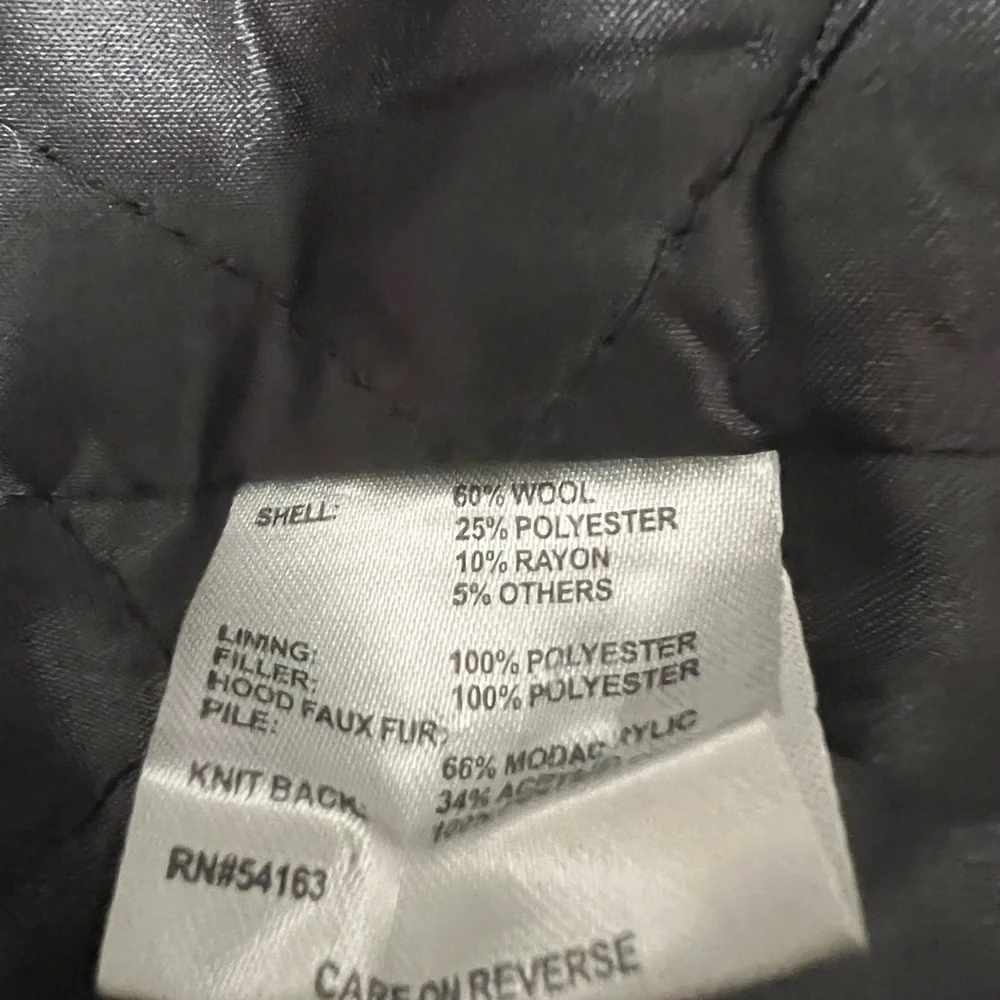 Calvin Klein mustard color wool blend hooded with fur pea coat toggle buttons - Picture 7 of 10